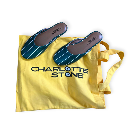 Charlotte Stone Prim Ivy Green White Striped Ballet Slide Flats Size 7 - Picture 3 of 9